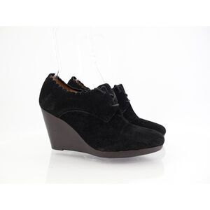 Jack Rogers Olivia Bootie Lace Up Suede Wedge Black Size 9M Pointed Boot